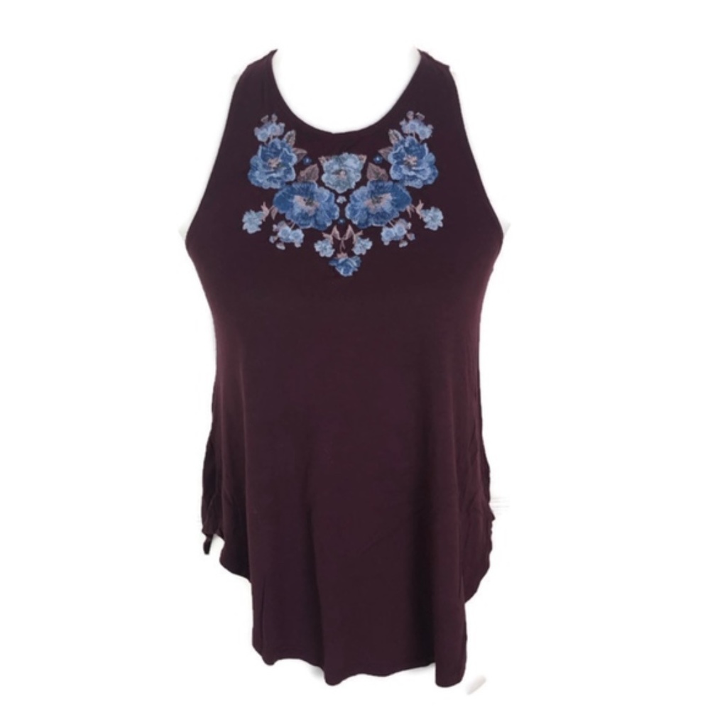 American Eagle Outfitters Burgundy Embroidered Sleeveless Top Size xs